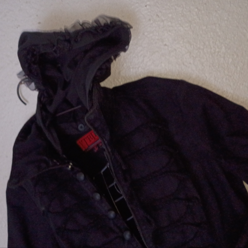 Vintage Y2K Tripp Coat Jacket Ruffle Hoodie Goth Punk Xl Hoody